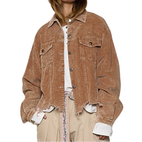 POL Jackets & Blazers - POL Teddy Bear Brown Frayed Hem Women’s Corduroy Trucker Jacket - Size 2X